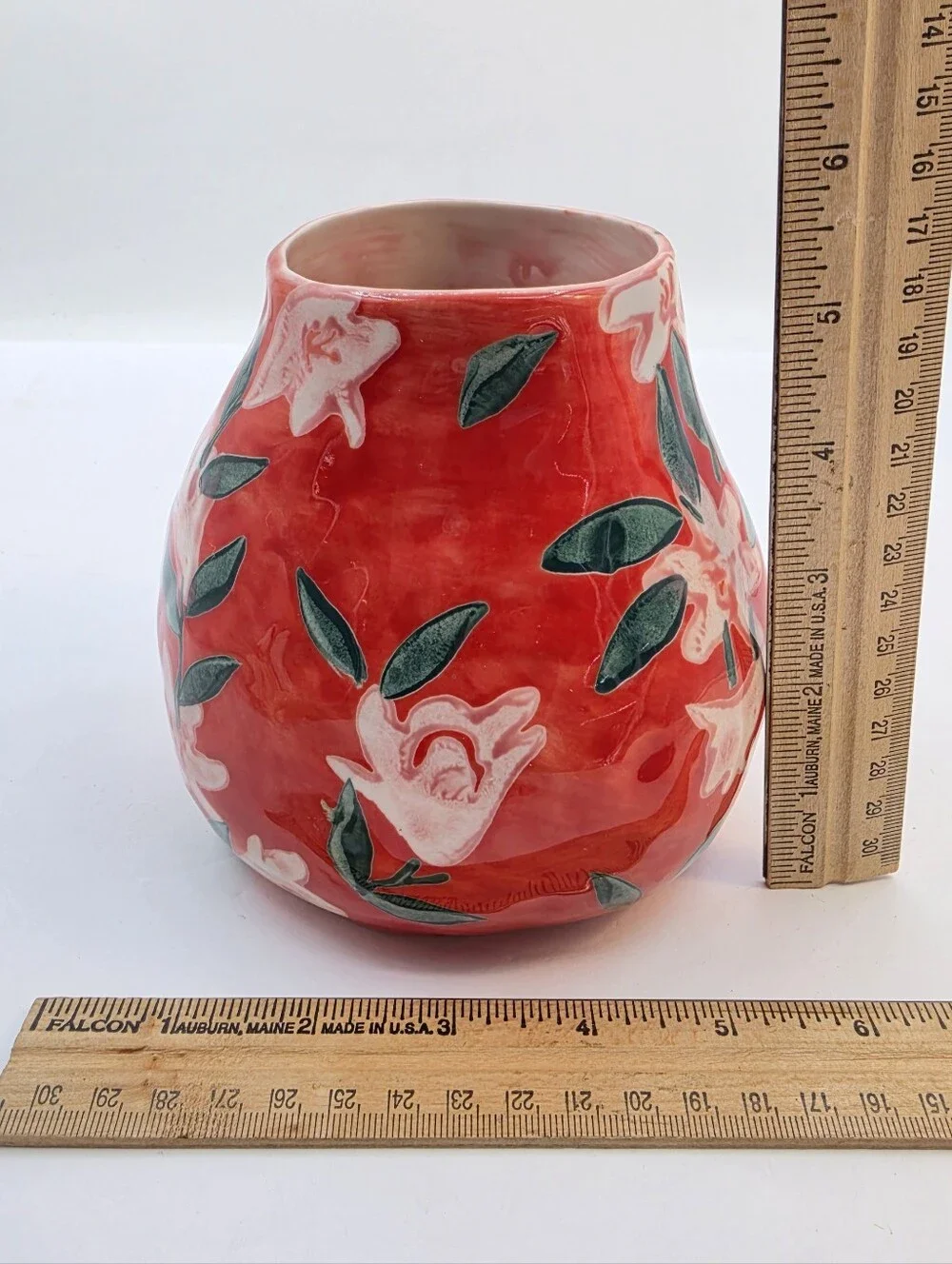 Anthropologie Leah Reena Goren Orange Floral Ceramic Vase Hand Painted Style